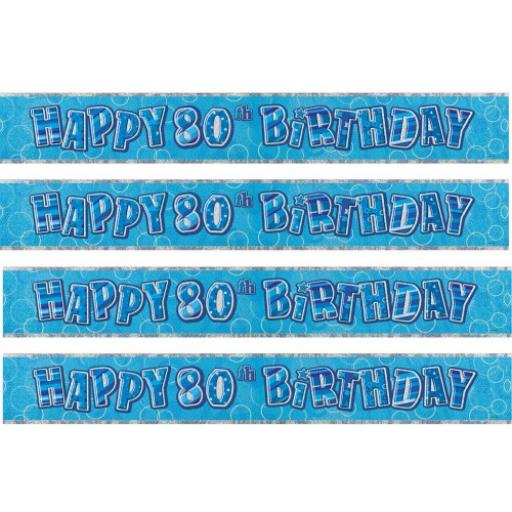 80th Happy Birthday Blue Holographic Banner 2.7 M Long