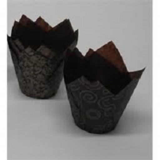 Brown and Gold Tulip Cupcake Case - Pack of 50