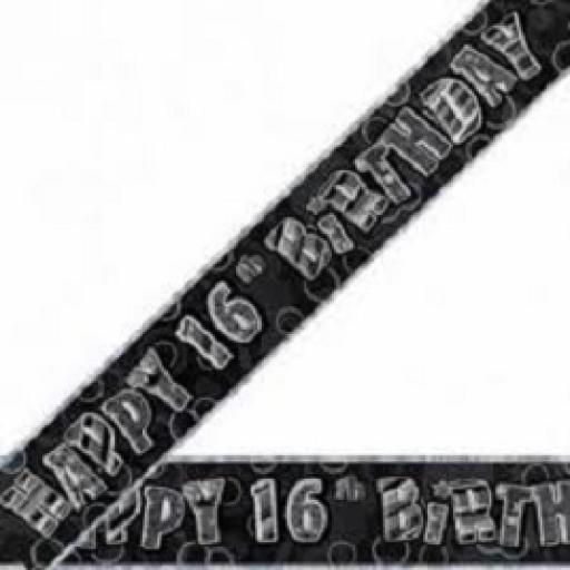 Happy 16th Birthday Prismatic Banner Black 3.6m
