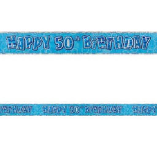 Happy 50th Birthday Blue Prismatic Banner 2.74m