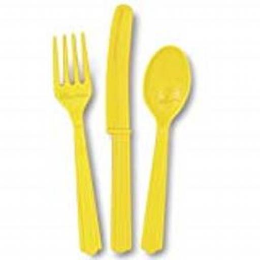 18 Sunflower Yellow Plastic Cutlery
