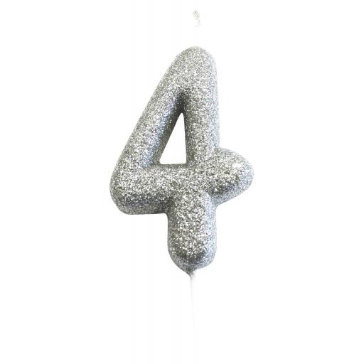 Age 4 Glitter Numeral Moulded Pick Candle Silver