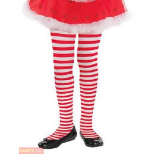 Child Girls Candy Stripe Tights - Christmas Fancy