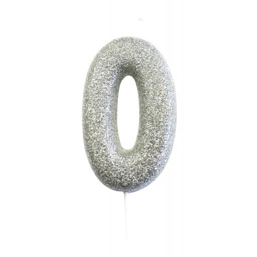 0 Glitter Numeral Moulded Pick Candle Silver