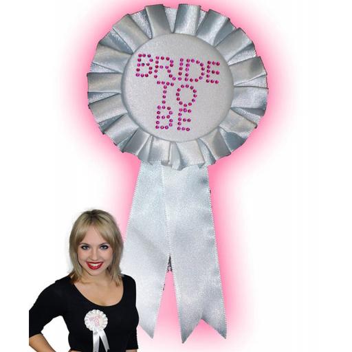 Bride To Be White Rosette With Stones