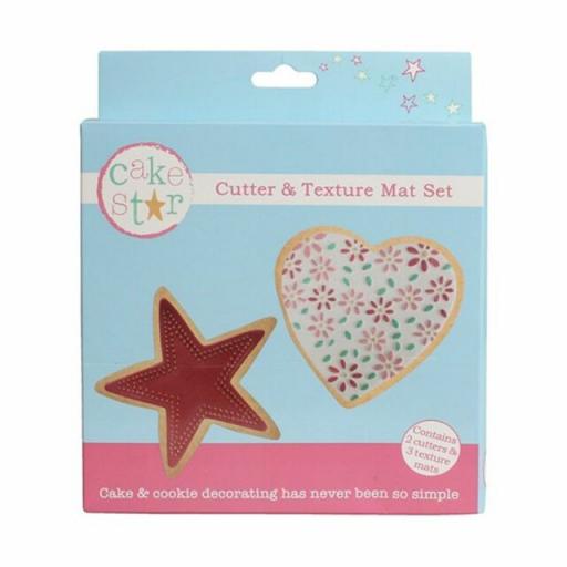Heart & Star Cutters & Texture Mat Set Cupcake Cake Decoration Tool