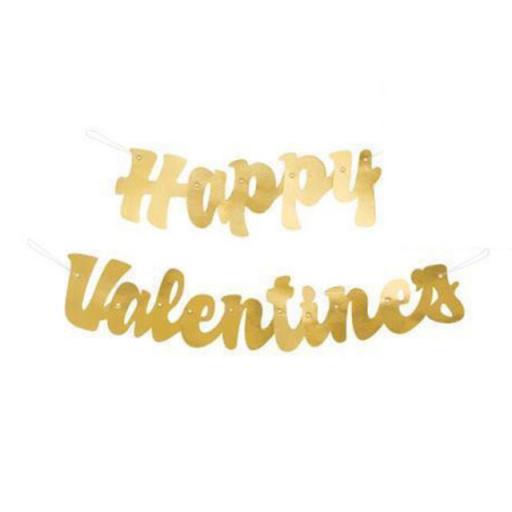 Happy Valentines Day Party Gold Script Hanging Banner Decoration 3.74Ft