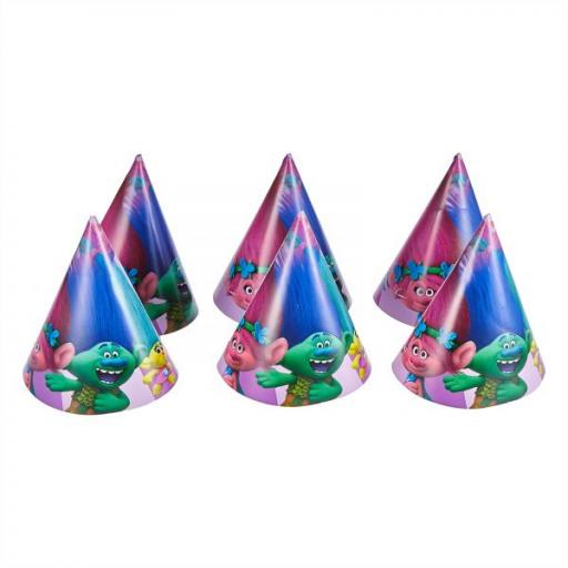 6 Trolls Cone Party Hats