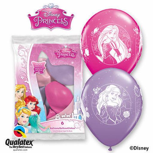 6 Disney Princess Printed Helium Quality Latex Balloon- 12" Round