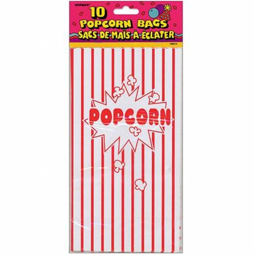 10 Striped Red & White Paper Popcorn Party Bags 10 x 5.25in