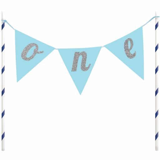 Cake Banner "One" 1st Birthday Party Boys Blue Cake Topper
