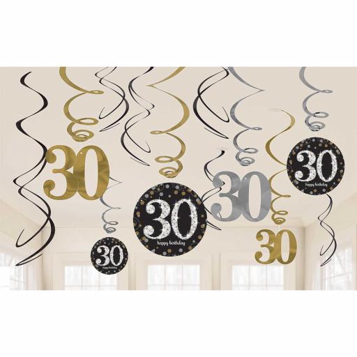 Gold Sparkling Celebration 30th Swirl Decoration Value Packs