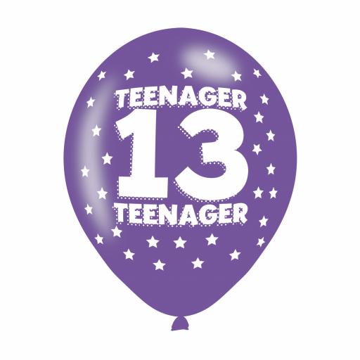 6 Teenager 13 Latex Balloons 11"
