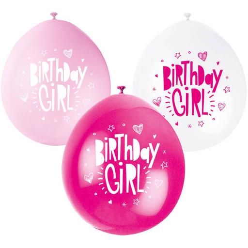 10 Pink Birthday Girl Latex 9" Balloons
