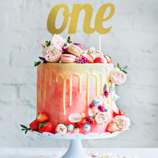 Milestone Glitter Birthday Gold Cake Topper-"One" 5.10 x 6"