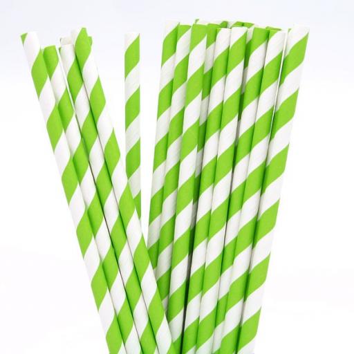 Lime Green Striped Paper Straws 30pcs