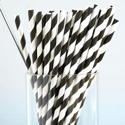 30pcs Black&White Striped Paper Straws