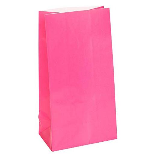12 Paper Party Bags - Bright Pink