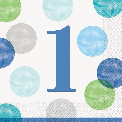 Blue Dots First Birthday Luncheon Napkins - Pack of 16