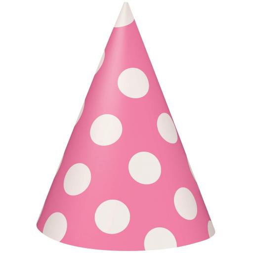 Hot Pink Polka Dot Party Favour Hats x8