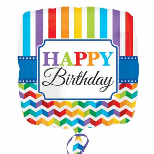 Happy Birthday Bright Stripe & Chevron Standard 17" Foil Balloons