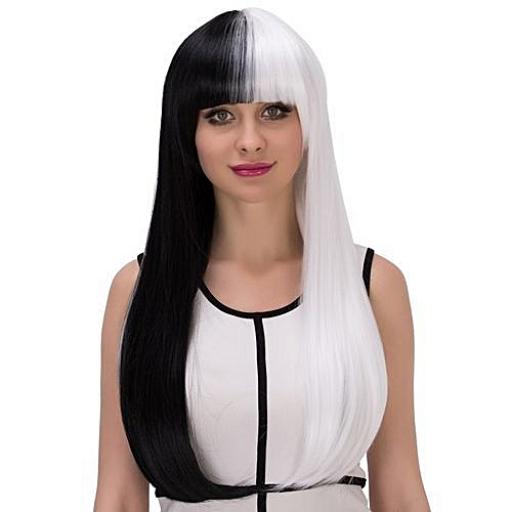 Fashion Female Long Straight Wigs - Black+White