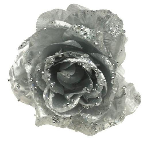 Silver Clip On Rose