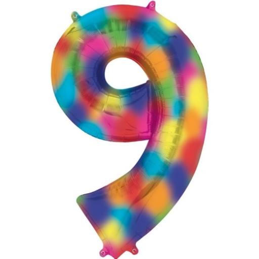 34" Number 9 Rainbow Splash Foil Balloon