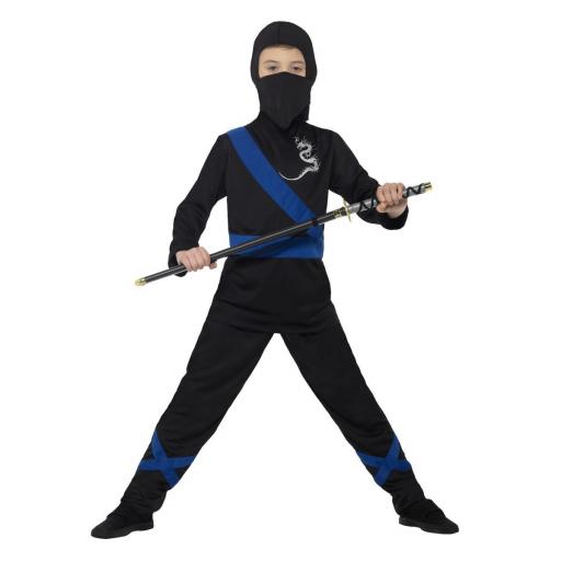Ninja Assassin Black & Blue Kids Costume Size L