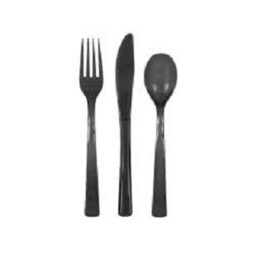 Midnight Black Plastic Cutlery 18 pieces