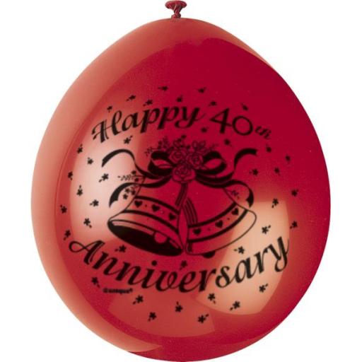 Happy 40th Anniversary Red Colour Air Fill Latex Balloon 9"/10pcs
