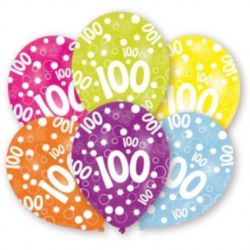 100th Birthday Assorted Colours Latex Balloons 11"