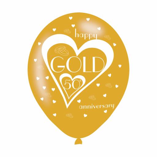 Gold 50th Anniversary Latex Balloons 11"
