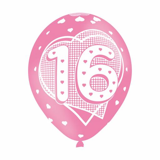 Age 16 Pink Latex Balloons 11"