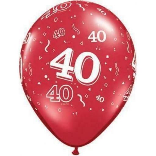 Age 40 Ruby Anniversary 5 Latex Balloons 11"