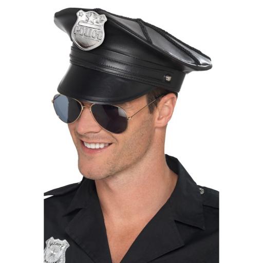 Black Deluxe Police Hat-One Size