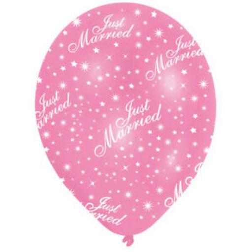 All Round Printed Just Married Pink Latex Balloons 11"