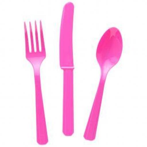 Hot Pink Plastic Cutlery 18 pieces