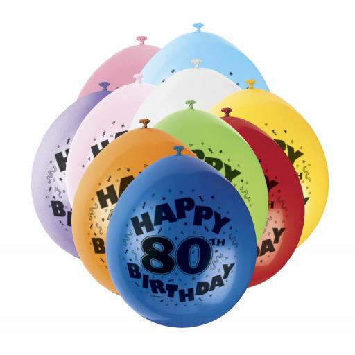 Happy 80th Birthday Anniversary Assorted Colour Latex Balloon 9"