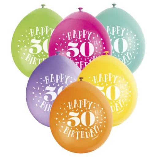 Happy 50th Birthday Anniversary 10 Assorted Colours Latex Balloons 9"