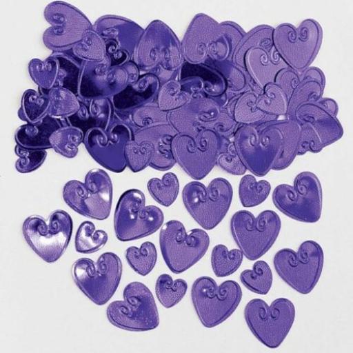 Embossed Metallic Purple Love Heart Confetti Party Table Decoration