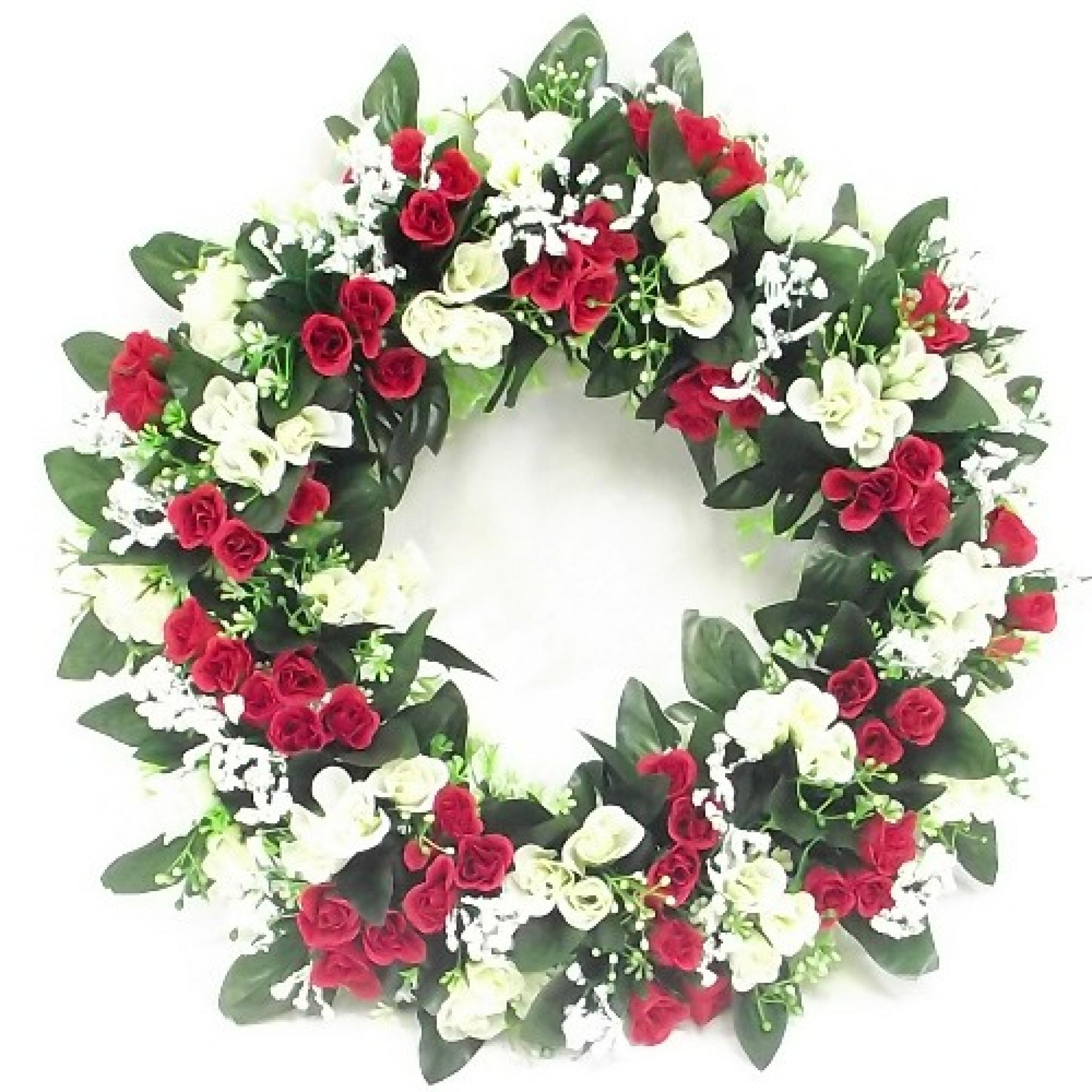 42cm Rosebud And Gyp Wreath Red And Ivory Party Party