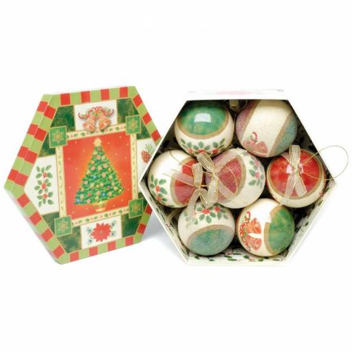 75mm Decoupage Baubles Snowflakes And Red Ponsieta
