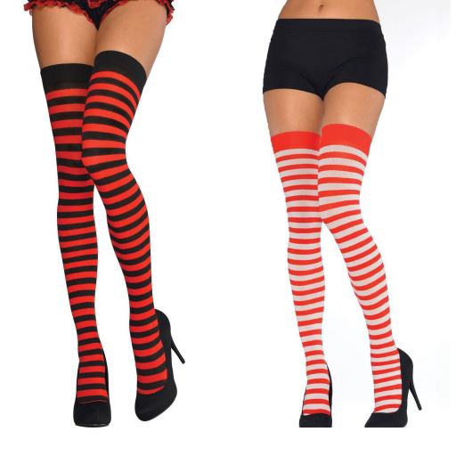 Ladies Striped Thigh Highs White& Red