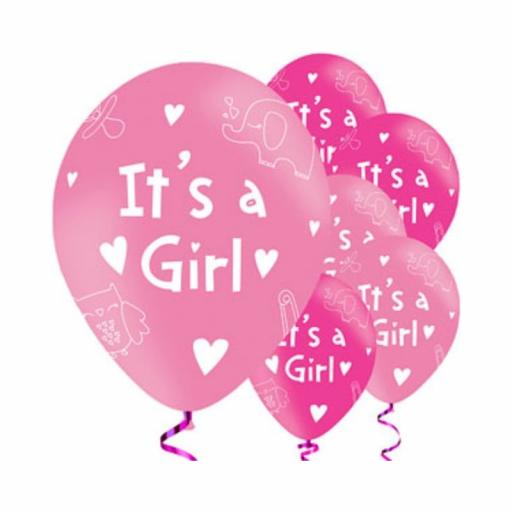 Pink 11" It's A Girl Latex Balloons 6pk