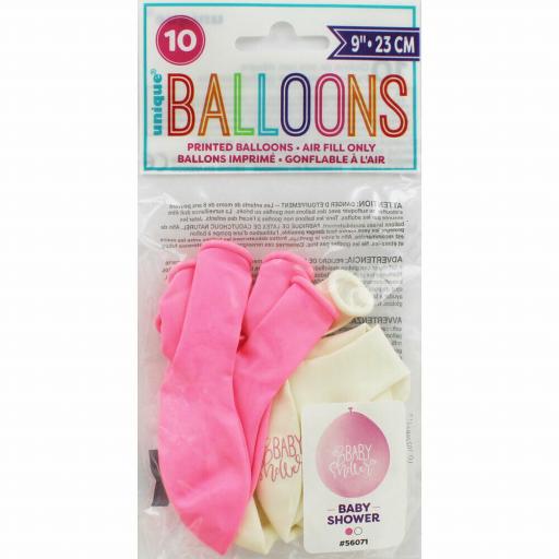 Pink White Baby Shower Latex Balloons - 10 Pack