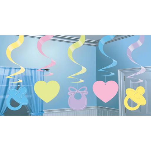 5 Baby Shower Hanging Swirl Decorations
