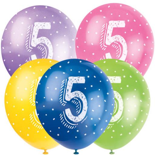 11" Assorted Age 5 Latex Balloons 6pk