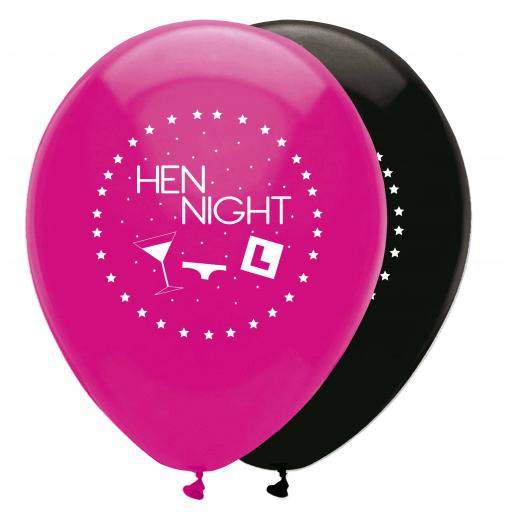 6 Printed Hen Night Latex Balloons 12"