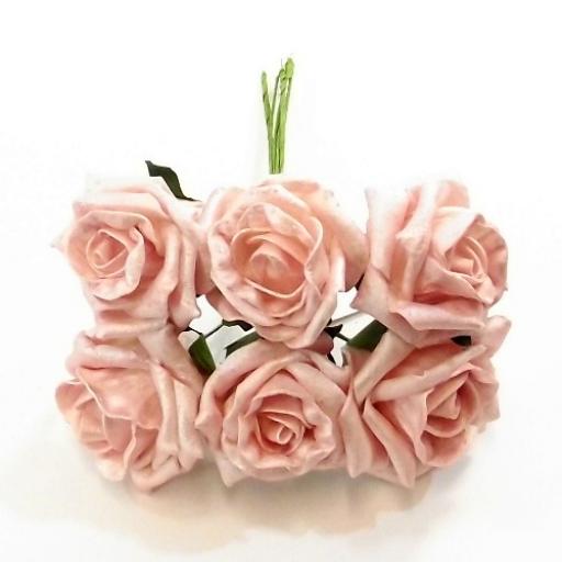 Princess Coloufast Foam Roses Bunch Of 6 Pearlised Pink